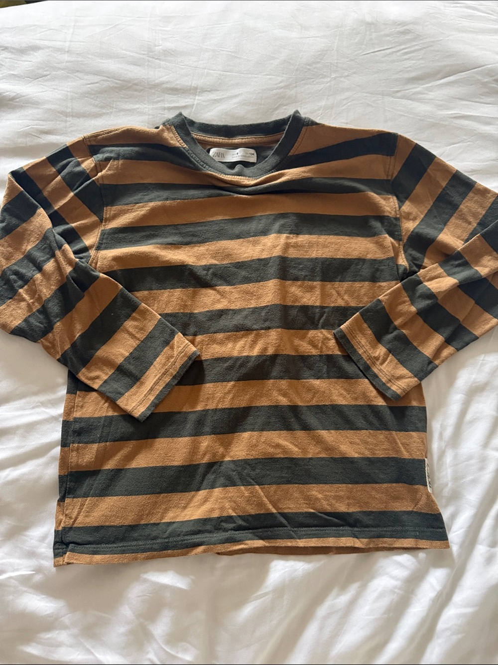Zara Kids Striped Long Sleeve Shirt - Brown & Dark Green/Gray size 9